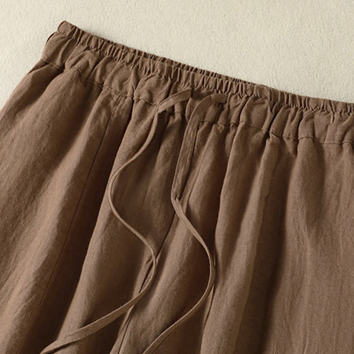 Buddha Stones Lässige Sommerhose aus Leinen mit Kordelzug, weitem Bein und Tasche - image 2