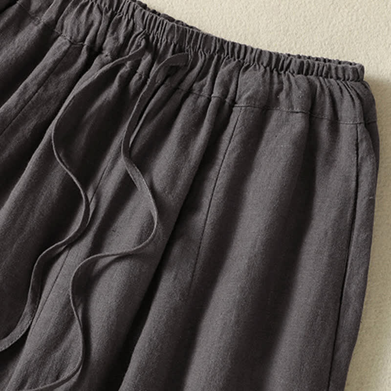 Buddha Stones Lässige Sommerhose aus Leinen mit Kordelzug, weitem Bein und Tasche - image 19