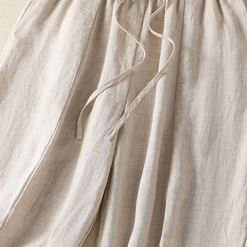 Buddha Stones Lässige Sommerhose aus Leinen mit Kordelzug, weitem Bein und Tasche - image 11