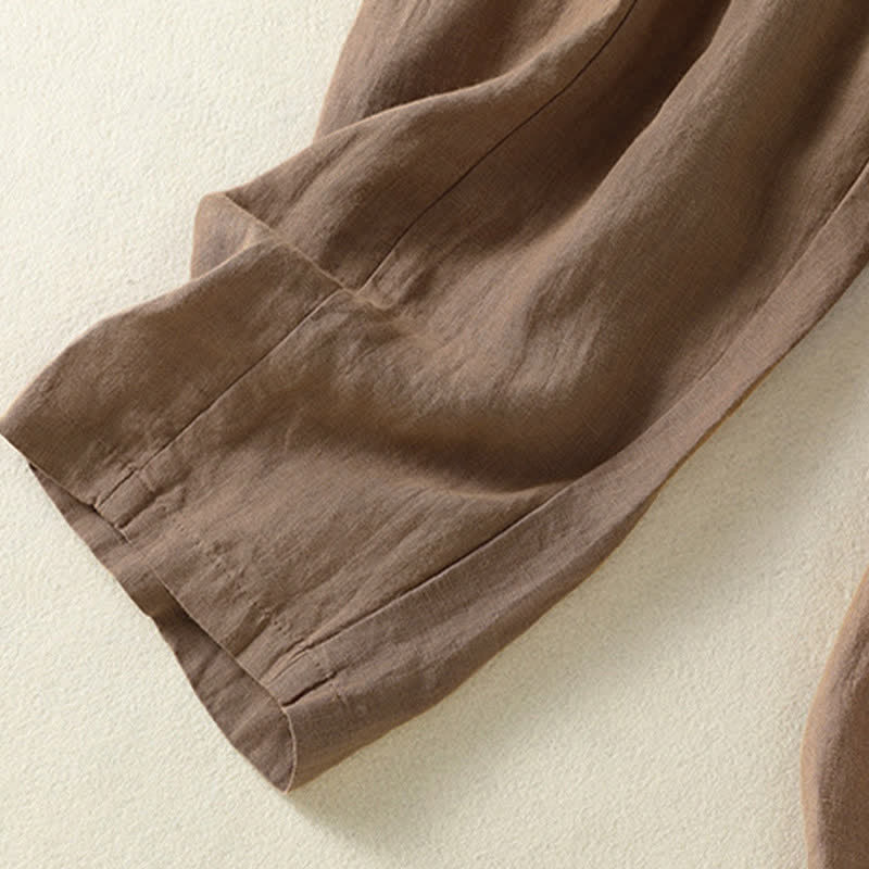 Buddha Stones Lässige Sommerhose aus Leinen mit Kordelzug, weitem Bein und Tasche - image 6