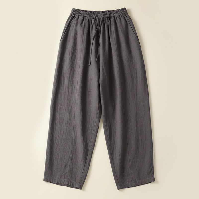 Buddha Stones Lässige Sommerhose aus Leinen mit Kordelzug, weitem Bein und Tasche - DimGray - US8-10, UK/AU12-14, EU40-42 (2XL) - image 16