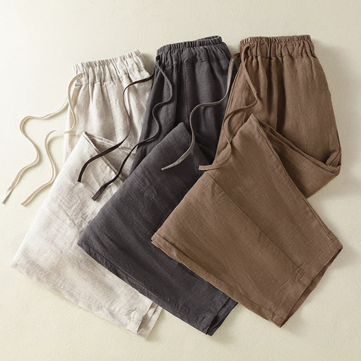 Buddha Stones Lässige Sommerhose aus Leinen mit Kordelzug, weitem Bein und Tasche - image 23