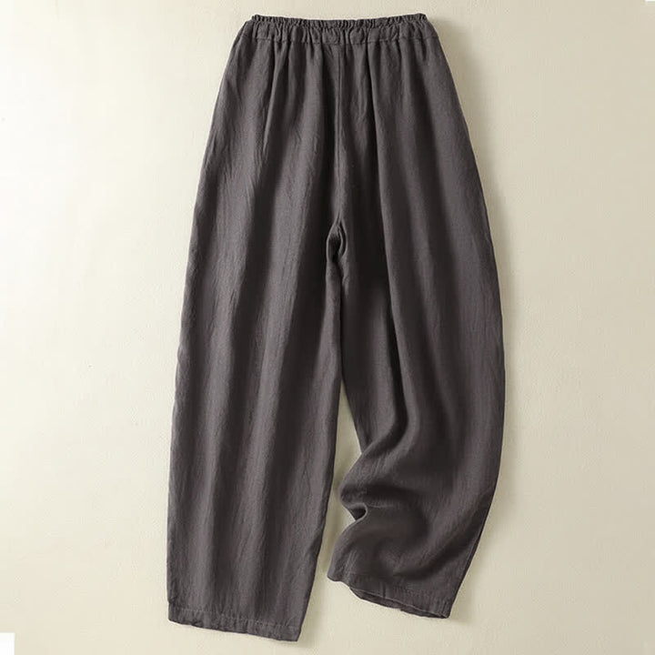 Buddha Stones Lässige Sommerhose aus Leinen mit Kordelzug, weitem Bein und Tasche - image 17
