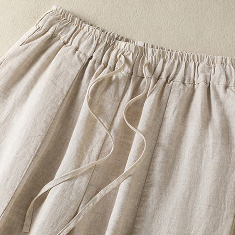 Buddha Stones Lässige Sommerhose aus Leinen mit Kordelzug, weitem Bein und Tasche - image 9