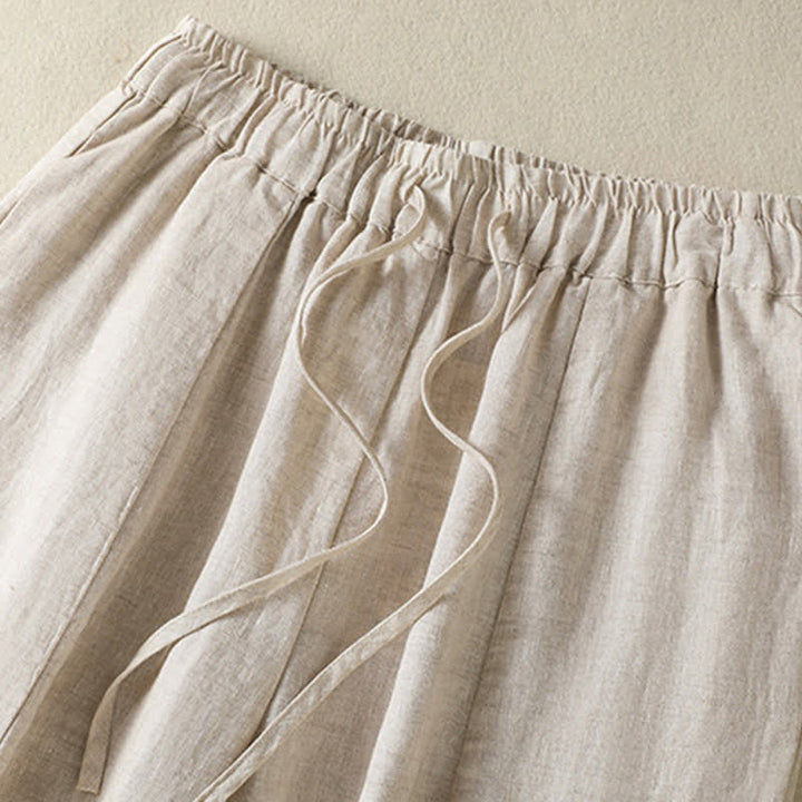 Buddha Stones Lässige Sommerhose aus Leinen mit Kordelzug, weitem Bein und Tasche - image 9