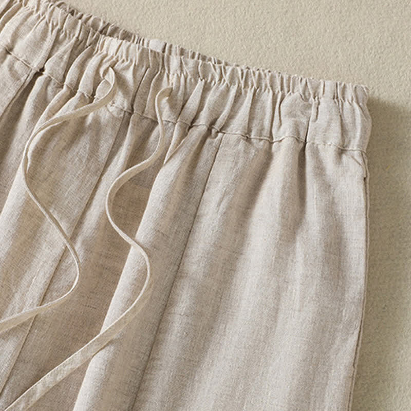 Buddha Stones Lässige Sommerhose aus Leinen mit Kordelzug, weitem Bein und Tasche - image 10