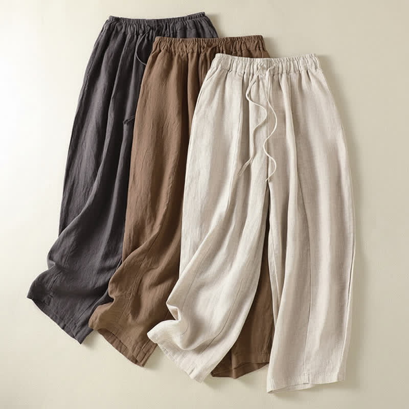 Buddha Stones Lässige Sommerhose aus Leinen mit Kordelzug, weitem Bein und Tasche - image 22