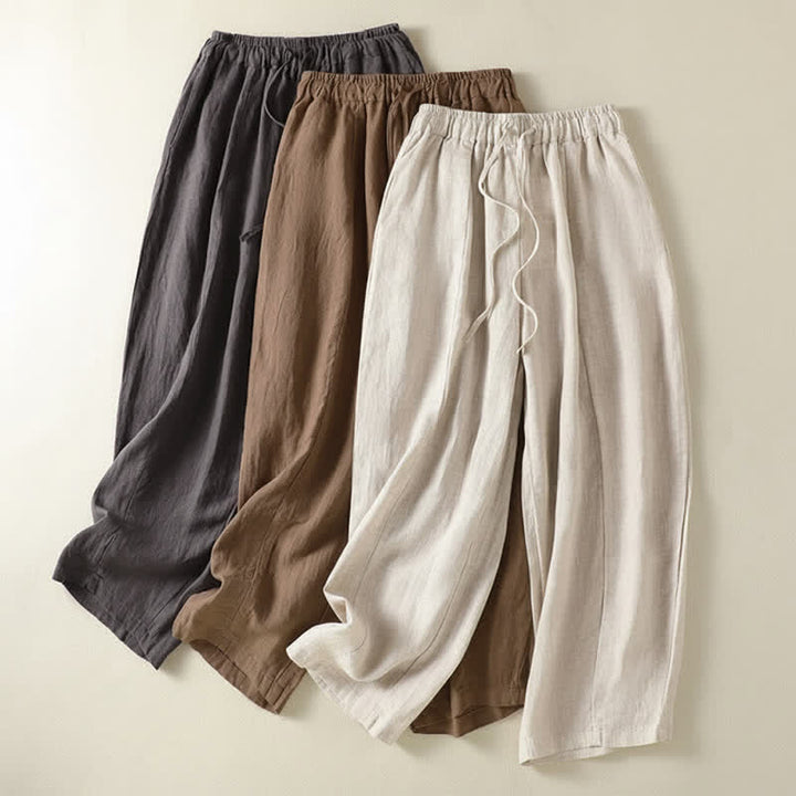 Buddha Stones Lässige Sommerhose aus Leinen mit Kordelzug, weitem Bein und Tasche - image 22