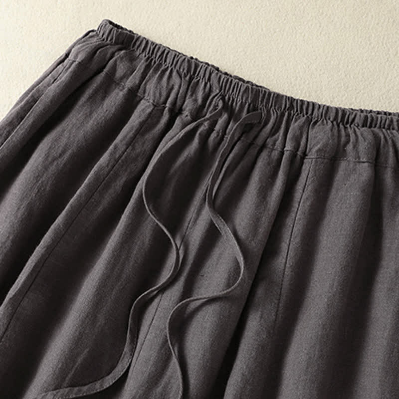 Buddha Stones Lässige Sommerhose aus Leinen mit Kordelzug, weitem Bein und Tasche - image 18