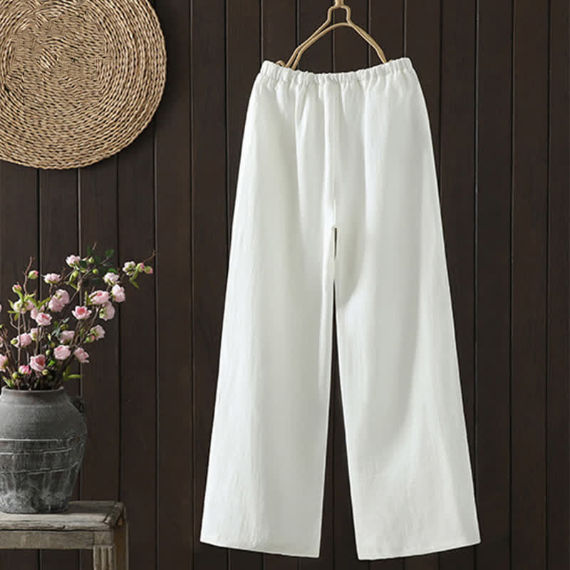 Buddha Stones Lässige, minimalistische Sommer-Ankle-Hose aus Baumwoll-Leinen-Mischgewebe mit Kordelzug, geradem Bein und Tasche - image 6