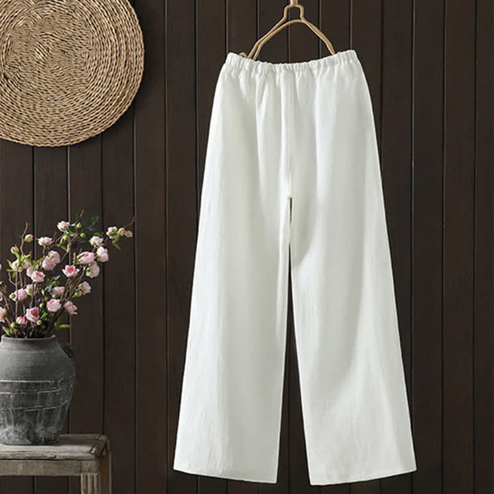 Buddha Stones Lässige, minimalistische Sommer-Ankle-Hose aus Baumwoll-Leinen-Mischgewebe mit Kordelzug, geradem Bein und Tasche - image 6