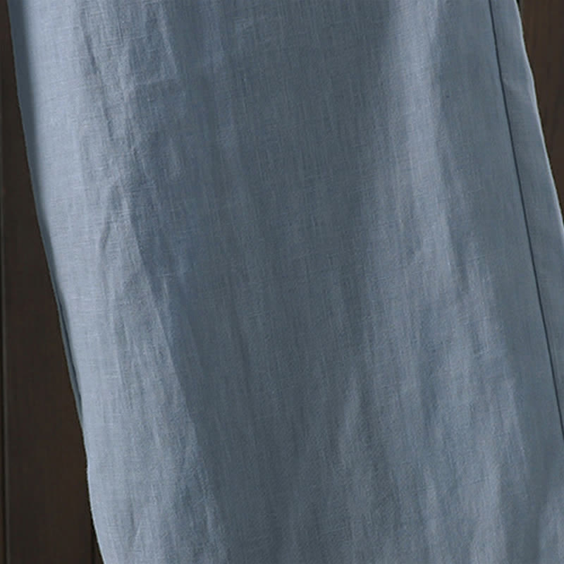 Buddha Stones Lässige, minimalistische Sommer-Ankle-Hose aus Baumwoll-Leinen-Mischgewebe mit Kordelzug, geradem Bein und Tasche - image 3