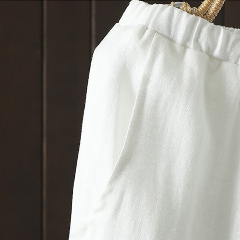 Buddha Stones Lässige, minimalistische Sommer-Ankle-Hose aus Baumwoll-Leinen-Mischgewebe mit Kordelzug, geradem Bein und Tasche - image 10