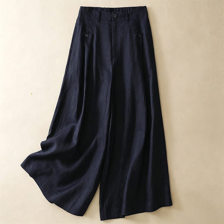 Buddha Stones Sommerliche, lässig-elegante Knopfleiste, einfarbige Baumwoll-Ramie-Ankle-Pants, Damen-Weitbeinhose mit Tasche - Mitternachtsblau - US8-10, UK/AU12-14, EU40-42 (2XL) - image 7