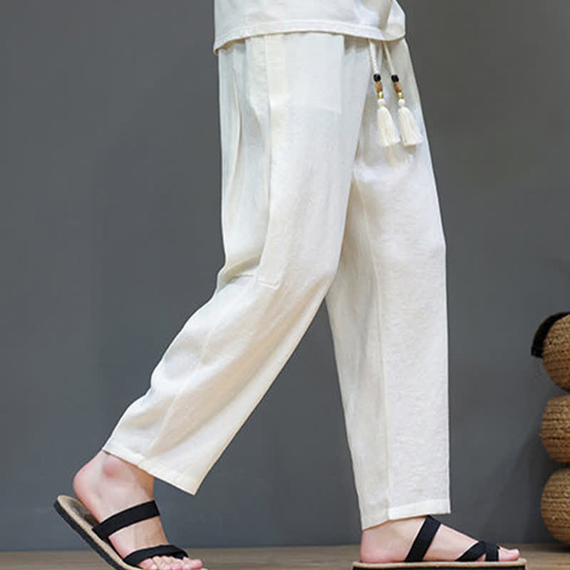 Buddha Stones Sommer-Freizeithose im minimalistischen Stil mit Kordelzug, einfarbig, knöchelhoch, gerades Bein, mit Tasche - image 11