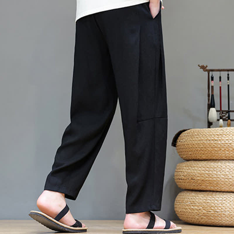 Buddha Stones Sommer-Freizeithose im minimalistischen Stil mit Kordelzug, einfarbig, knöchelhoch, gerades Bein, mit Tasche - image 23