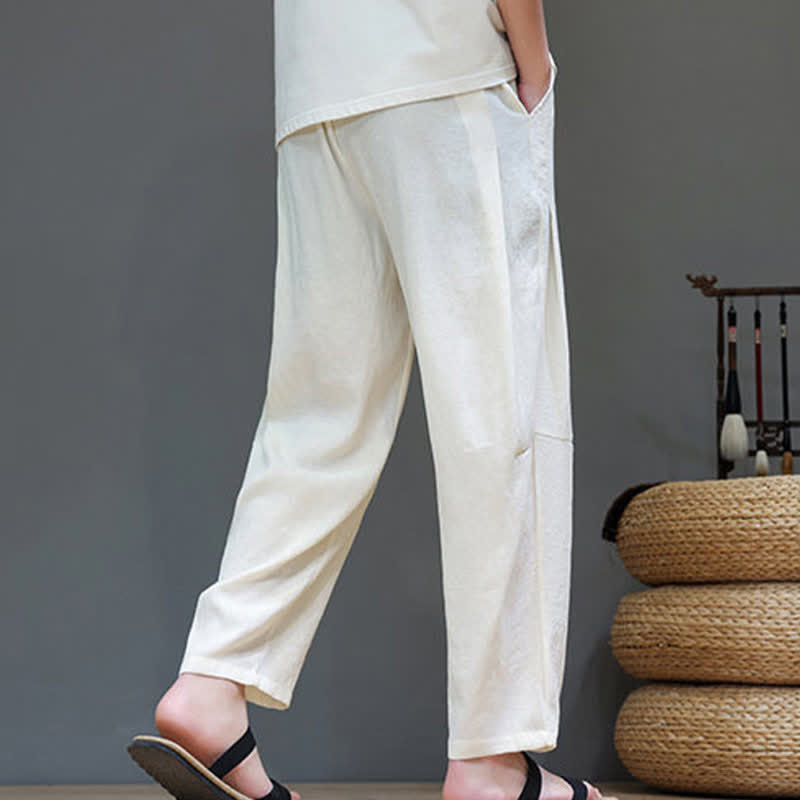 Buddha Stones Sommer-Freizeithose im minimalistischen Stil mit Kordelzug, einfarbig, knöchelhoch, gerades Bein, mit Tasche - image 18