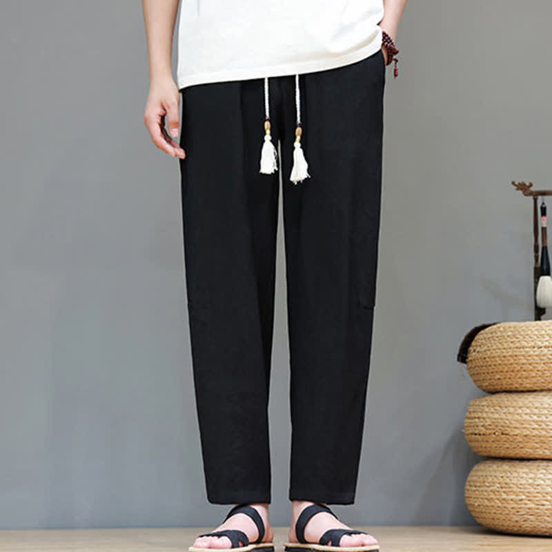 Buddha Stones Sommer-Freizeithose im minimalistischen Stil mit Kordelzug, einfarbig, knöchelhoch, gerades Bein, mit Tasche - image 21