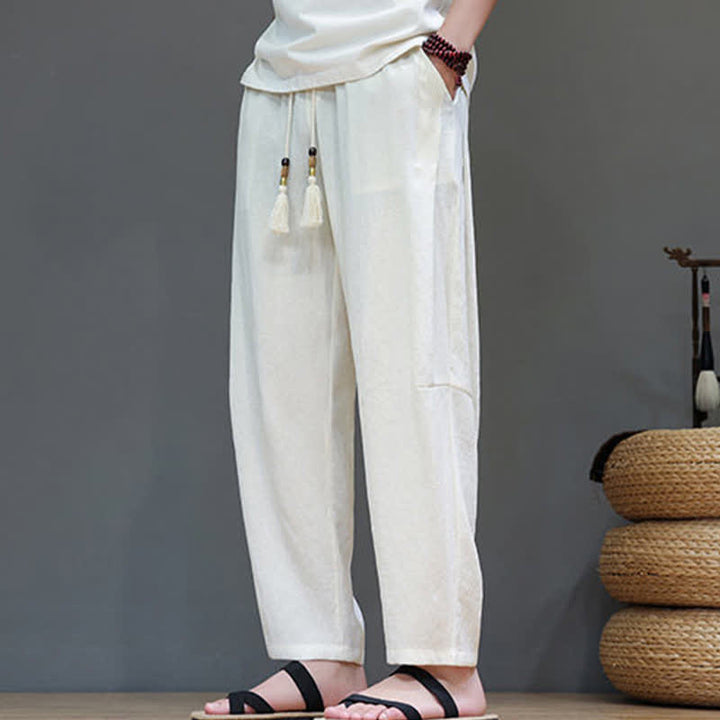 Buddha Stones Sommer-Freizeithose im minimalistischen Stil mit Kordelzug, einfarbig, knöchelhoch, gerades Bein, mit Tasche - image 15