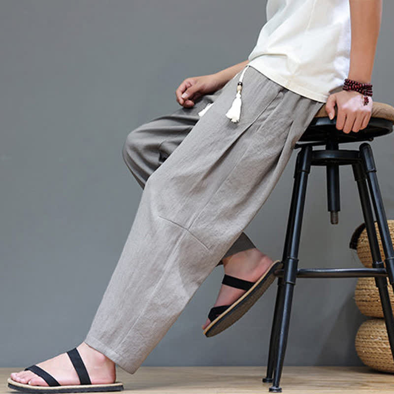 Buddha Stones Sommer-Freizeithose im minimalistischen Stil mit Kordelzug, einfarbig, knöchelhoch, gerades Bein, mit Tasche - image 2