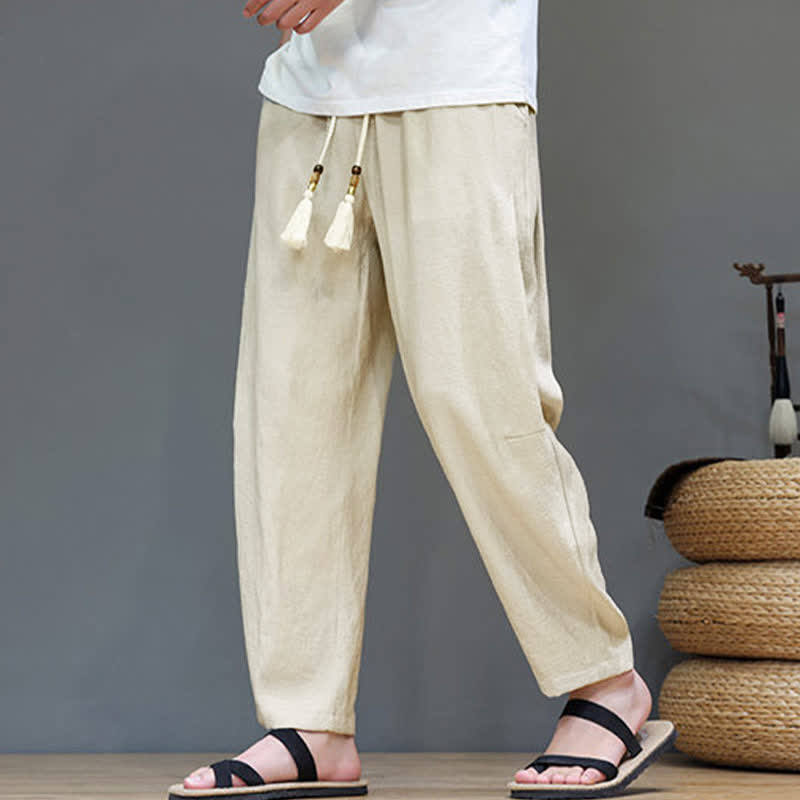 Buddha Stones Sommer-Freizeithose im minimalistischen Stil mit Kordelzug, einfarbig, knöchelhoch, gerades Bein, mit Tasche - image 33