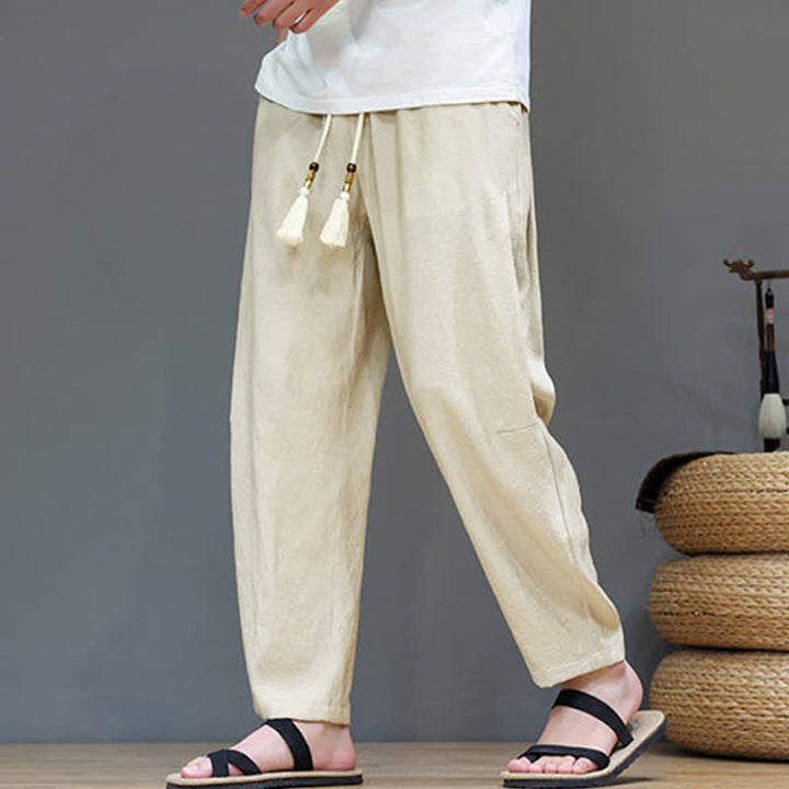 Buddha Stones Sommer-Freizeithose im minimalistischen Stil mit Kordelzug, einfarbig, knöchelhoch, gerades Bein, mit Tasche - image 33