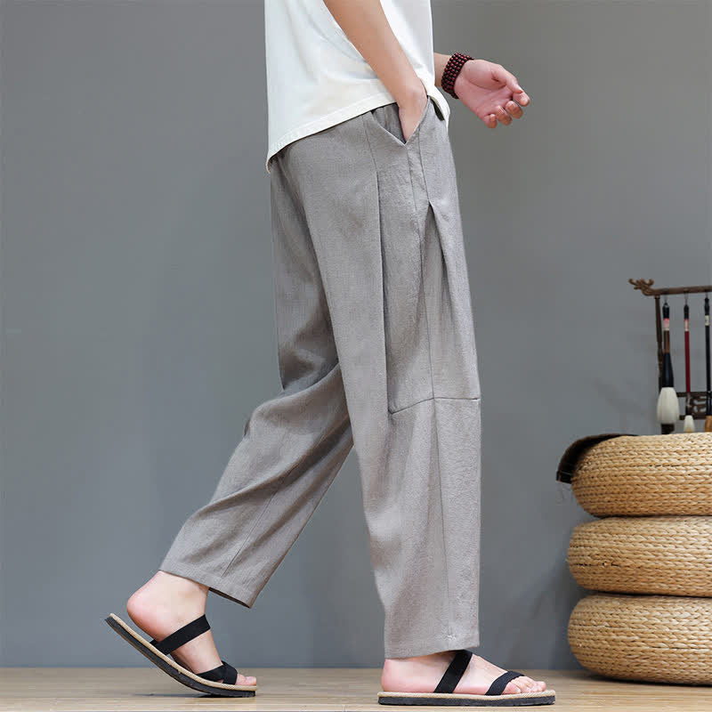 Buddha Stones Sommer-Freizeithose im minimalistischen Stil mit Kordelzug, einfarbig, knöchelhoch, gerades Bein, mit Tasche - image 5