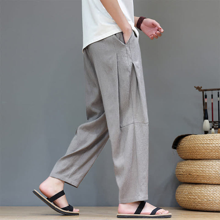 Buddha Stones Sommer-Freizeithose im minimalistischen Stil mit Kordelzug, einfarbig, knöchelhoch, gerades Bein, mit Tasche - image 5
