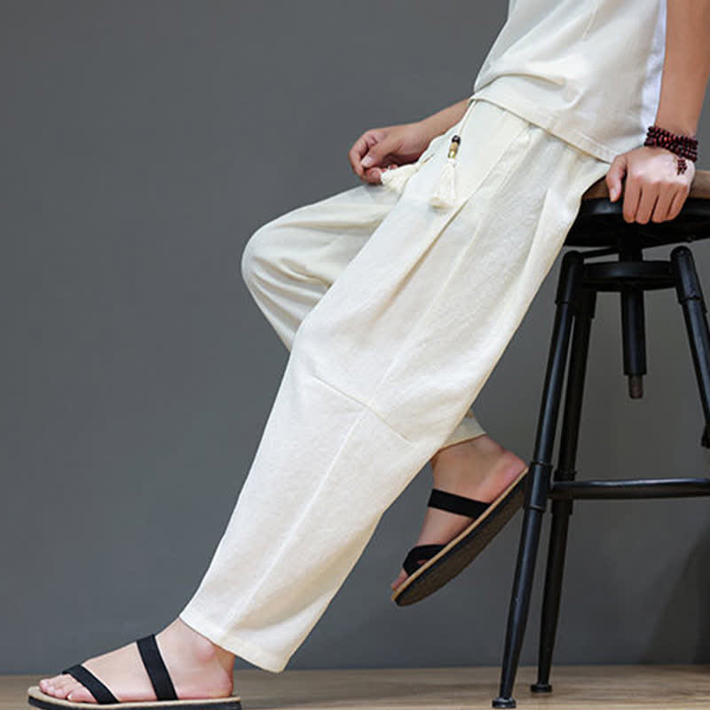 Buddha Stones Sommer-Freizeithose im minimalistischen Stil mit Kordelzug, einfarbig, knöchelhoch, gerades Bein, mit Tasche - image 13
