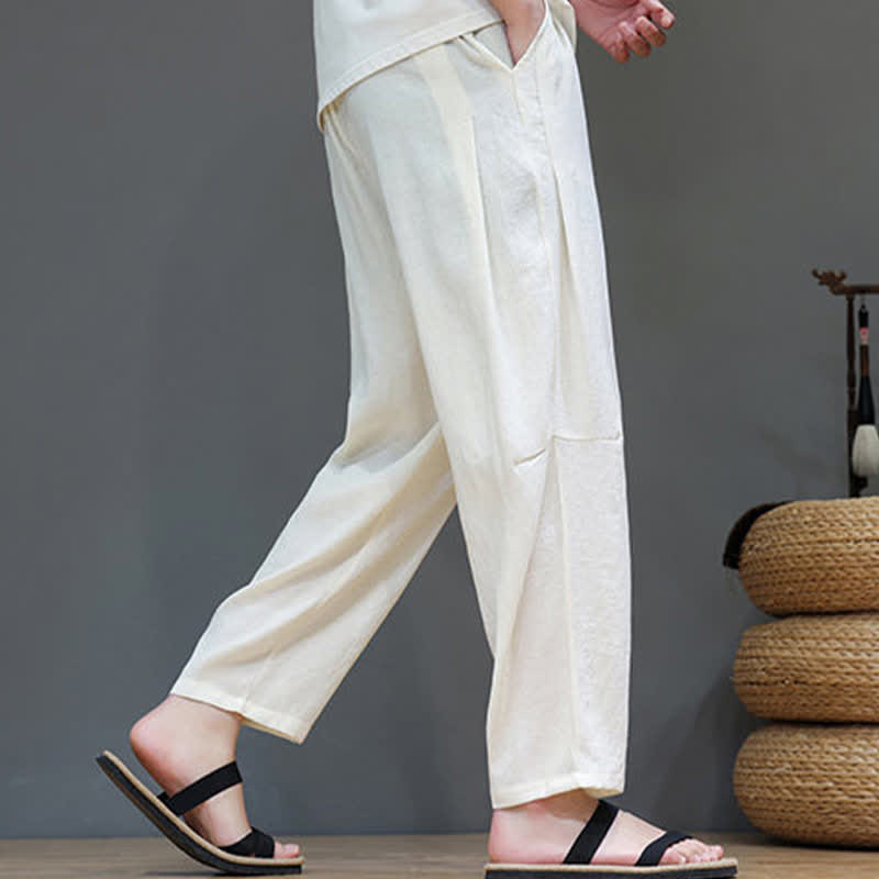 Buddha Stones Sommer-Freizeithose im minimalistischen Stil mit Kordelzug, einfarbig, knöchelhoch, gerades Bein, mit Tasche - image 10