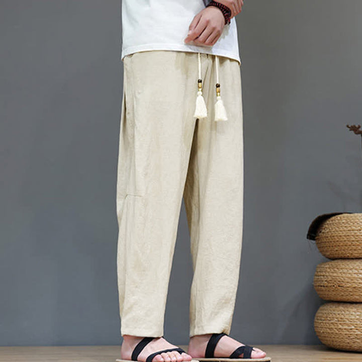 Buddha Stones Sommer-Freizeithose im minimalistischen Stil mit Kordelzug, einfarbig, knöchelhoch, gerades Bein, mit Tasche - image 31