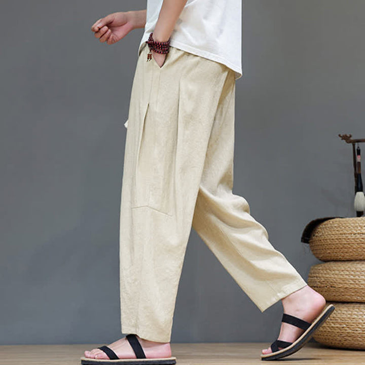 Buddha Stones Sommer-Freizeithose im minimalistischen Stil mit Kordelzug, einfarbig, knöchelhoch, gerades Bein, mit Tasche - Maisfäden - US/UK/AU46, EU56 (5XL) - image 28