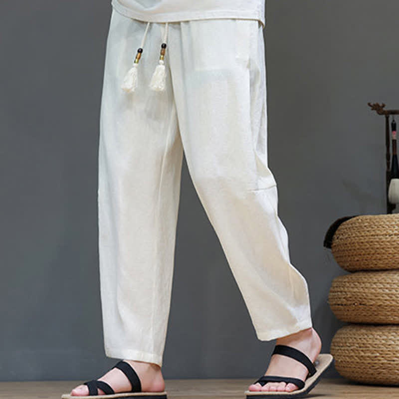 Buddha Stones Sommer-Freizeithose im minimalistischen Stil mit Kordelzug, einfarbig, knöchelhoch, gerades Bein, mit Tasche - image 12