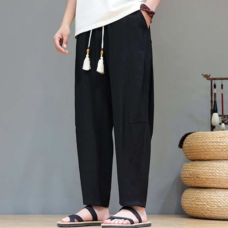 Buddha Stones Sommer-Freizeithose im minimalistischen Stil mit Kordelzug, einfarbig, knöchelhoch, gerades Bein, mit Tasche - image 25