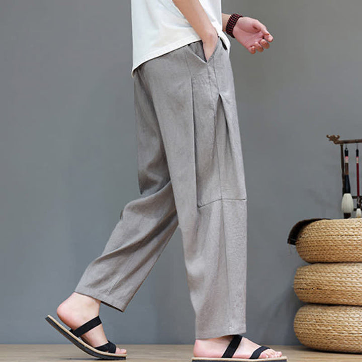Buddha Stones Sommer-Freizeithose im minimalistischen Stil mit Kordelzug, einfarbig, knöchelhoch, gerades Bein, mit Tasche - Hellgrau - US/UK/AU46, EU56 (5XL) - image 0
