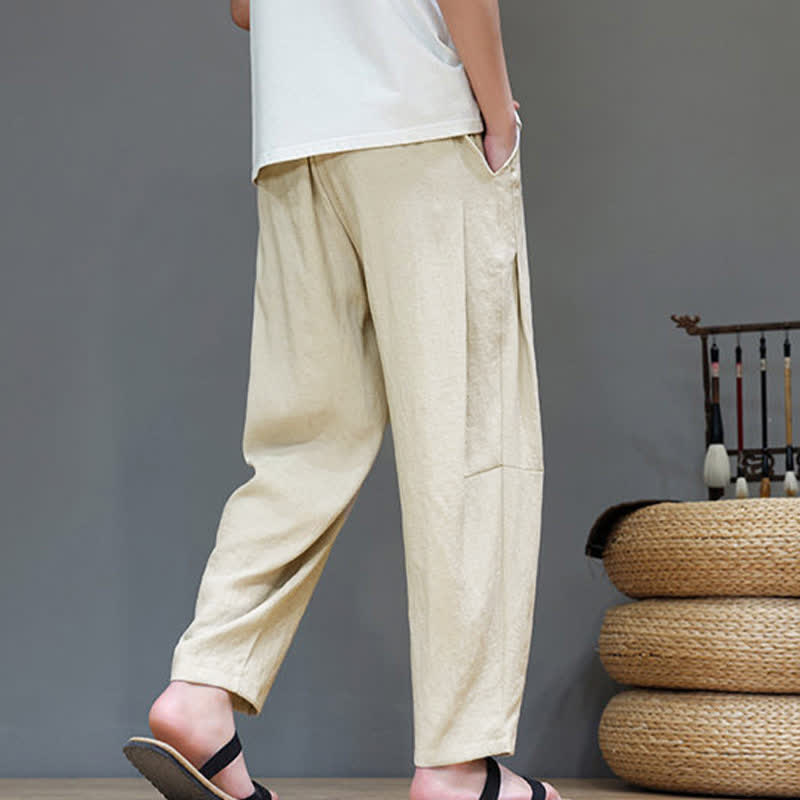 Buddha Stones Sommer-Freizeithose im minimalistischen Stil mit Kordelzug, einfarbig, knöchelhoch, gerades Bein, mit Tasche - image 29