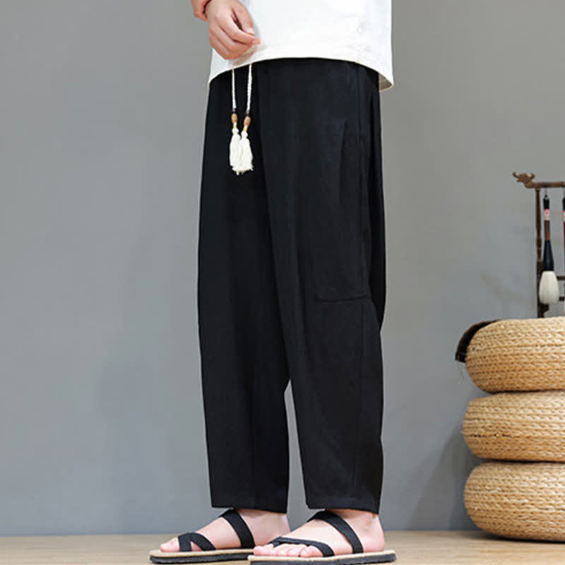 Buddha Stones Sommer-Freizeithose im minimalistischen Stil mit Kordelzug, einfarbig, knöchelhoch, gerades Bein, mit Tasche - image 27