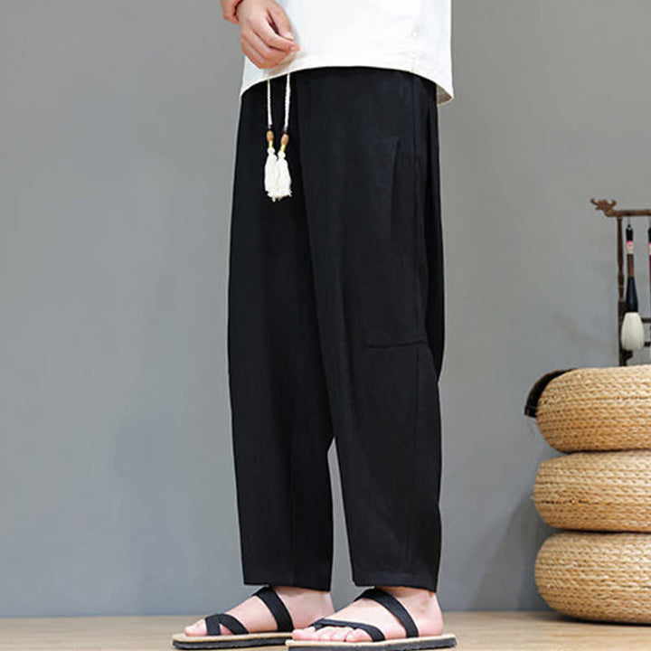 Buddha Stones Sommer-Freizeithose im minimalistischen Stil mit Kordelzug, einfarbig, knöchelhoch, gerades Bein, mit Tasche - image 27