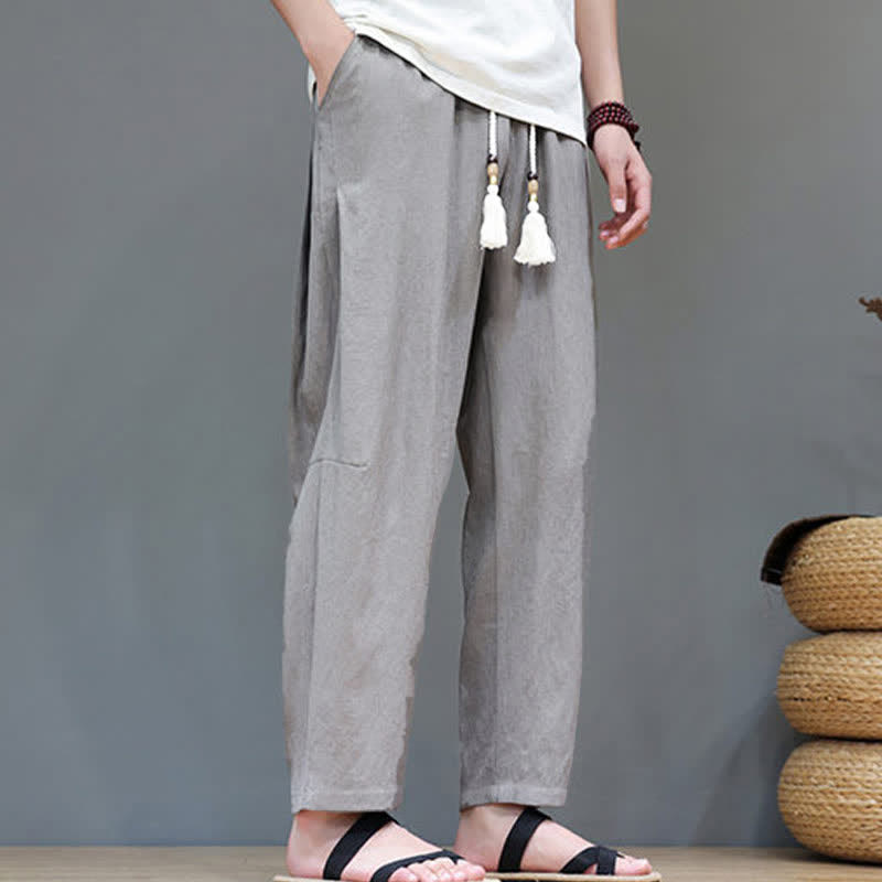 Buddha Stones Sommer-Freizeithose im minimalistischen Stil mit Kordelzug, einfarbig, knöchelhoch, gerades Bein, mit Tasche - image 4