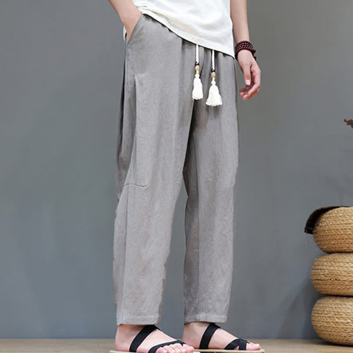 Buddha Stones Sommer-Freizeithose im minimalistischen Stil mit Kordelzug, einfarbig, knöchelhoch, gerades Bein, mit Tasche - image 4