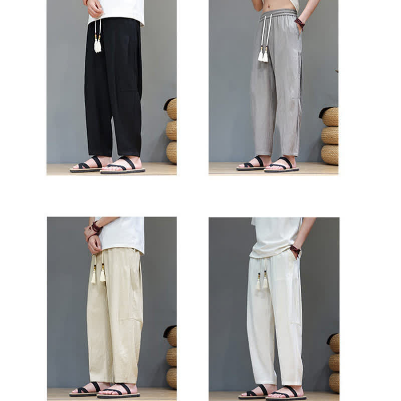 Buddha Stones Sommer-Freizeithose im minimalistischen Stil mit Kordelzug, einfarbig, knöchelhoch, gerades Bein, mit Tasche - image 35