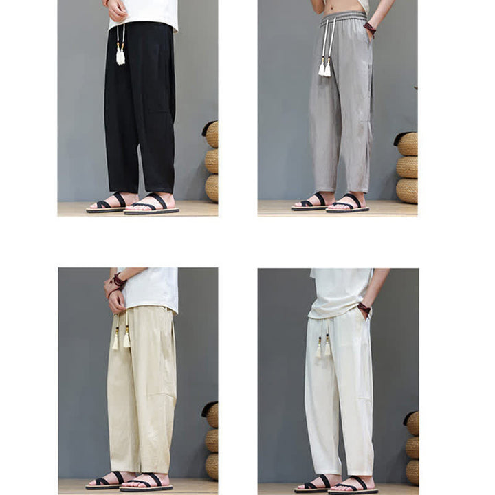 Buddha Stones Sommer-Freizeithose im minimalistischen Stil mit Kordelzug, einfarbig, knöchelhoch, gerades Bein, mit Tasche - image 35