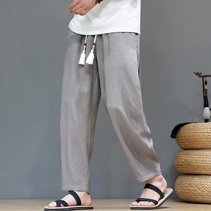 Buddha Stones Sommer-Freizeithose im minimalistischen Stil mit Kordelzug, einfarbig, knöchelhoch, gerades Bein, mit Tasche - image 7