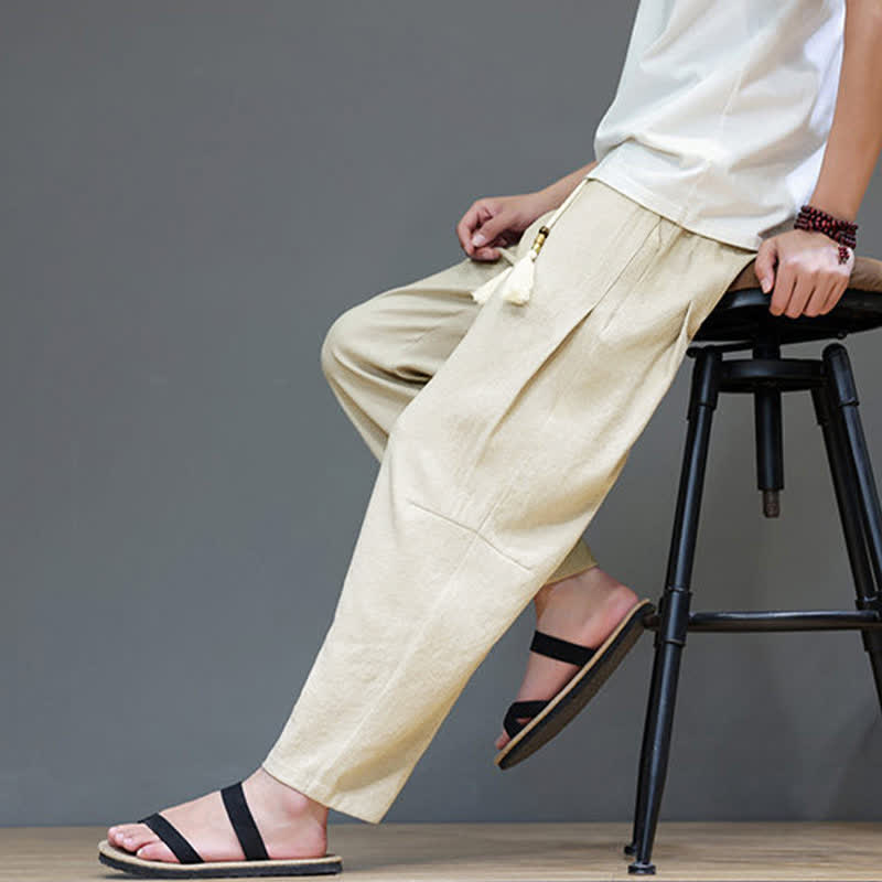 Buddha Stones Sommer-Freizeithose im minimalistischen Stil mit Kordelzug, einfarbig, knöchelhoch, gerades Bein, mit Tasche - image 32