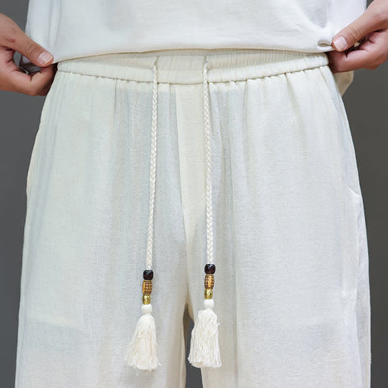 Buddha Stones Sommer-Freizeithose im minimalistischen Stil mit Kordelzug, einfarbig, knöchelhoch, gerades Bein, mit Tasche - image 16