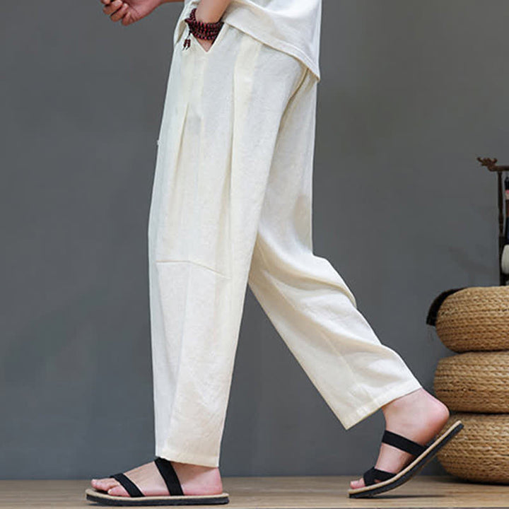 Buddha Stones Sommer-Freizeithose im minimalistischen Stil mit Kordelzug, einfarbig, knöchelhoch, gerades Bein, mit Tasche - image 14