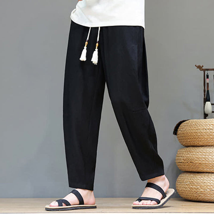 Buddha Stones Sommer-Freizeithose im minimalistischen Stil mit Kordelzug, einfarbig, knöchelhoch, gerades Bein, mit Tasche - image 24