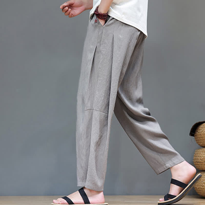 Buddha Stones Sommer-Freizeithose im minimalistischen Stil mit Kordelzug, einfarbig, knöchelhoch, gerades Bein, mit Tasche - image 3