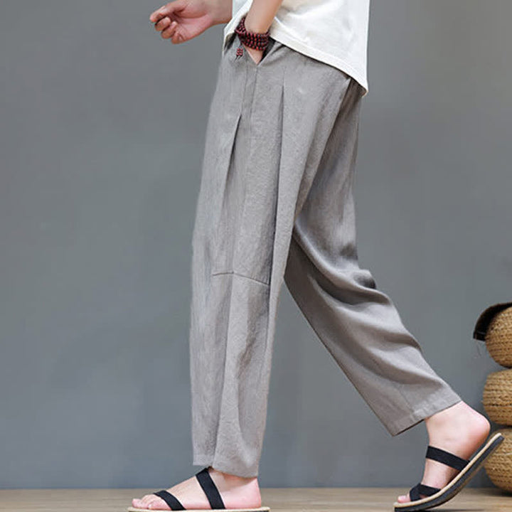 Buddha Stones Sommer-Freizeithose im minimalistischen Stil mit Kordelzug, einfarbig, knöchelhoch, gerades Bein, mit Tasche - image 3