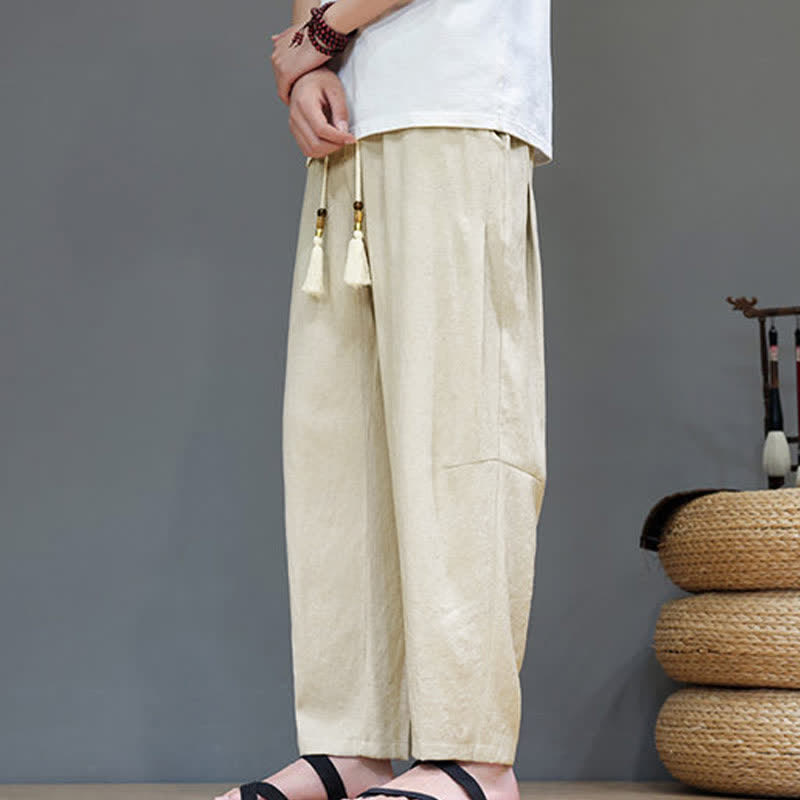 Buddha Stones Sommer-Freizeithose im minimalistischen Stil mit Kordelzug, einfarbig, knöchelhoch, gerades Bein, mit Tasche - image 30